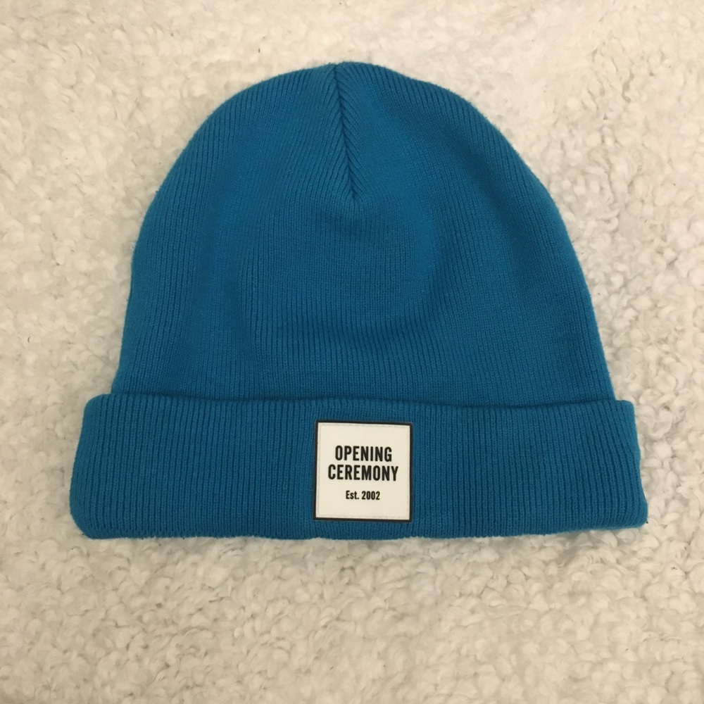 Opening ceremony blue beanie with rubber logo